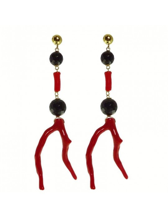 Orecchini Rajola - Palau - Onice - Corallo Rosso - 454478ORL