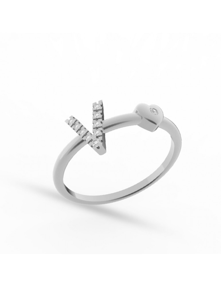 Anello Buonocore - You Are in Oro Bianco 18 carati con Lettera V e Diamanti Naturali 0,06 ct - 0
