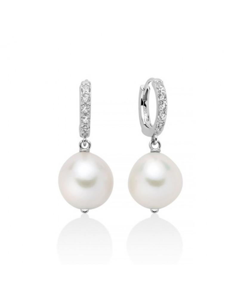 Miluna Earrings - in 925% Silver Pendants with 12-14mm Baroque Pearls and White Topazes - 0