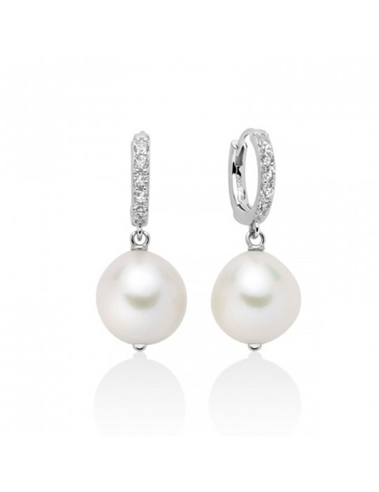 Miluna Earrings - in 925% Silver Pendants with 12-14mm Baroque Pearls and White Topazes - 0