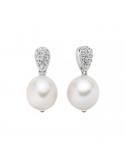 Miluna Earrings - in 925% Silver Pendants with 12-14mm Baroque Pearls and White Topazes - 0