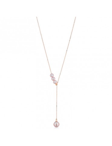 Lelune Necklace - Classic in 18K Rose Gold with Pink Freshwater Pearls Pendants 4-7.5 mm - 0