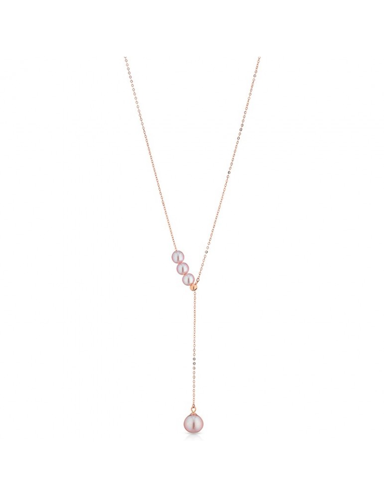 Lelune Necklace - Classic in 18K Rose Gold with Pink Freshwater Pearls Pendants 4-7.5 mm - 0