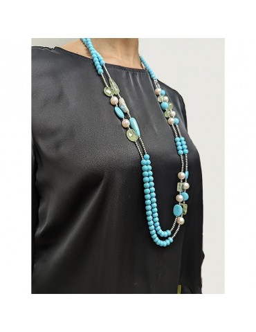 Della Rovere Necklace - in 925% Silver - Turquoise Paste-Pearls-COLDR8211 2