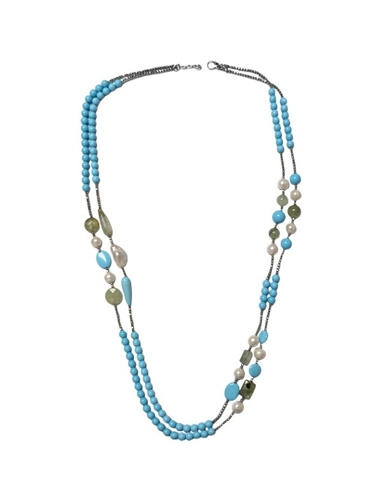 Collana Della Rovere - in Argento 925% -Pasta Turchese-Perle-COLDR8211