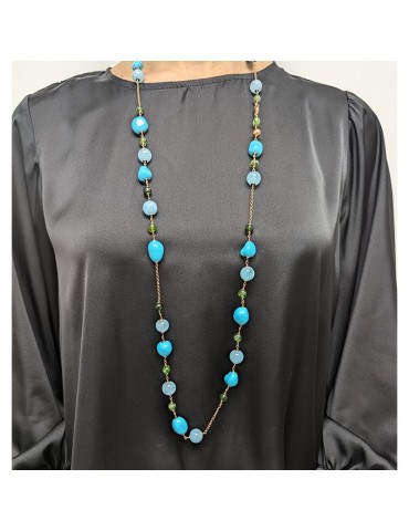 Collana Giadan - Argento 925% Rosato-Acquamarina-Pasta Turchese-CAR330