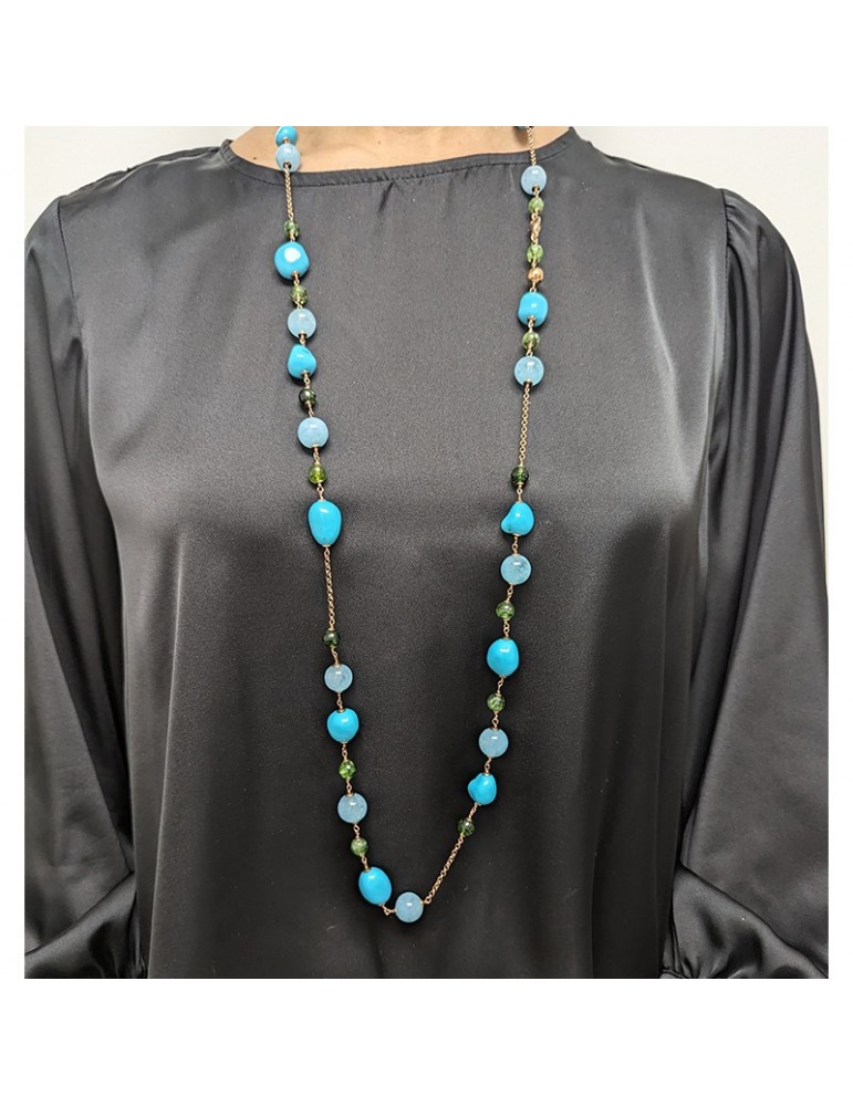Collana Giadan - Argento 925% Rosato-Acquamarina-Pasta Turchese-CAR330
