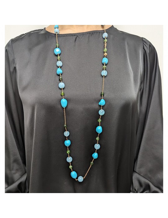 Giadan Necklace - 925% Silver Rosé-Aquamarine-Turquoise Paste-CAR330
