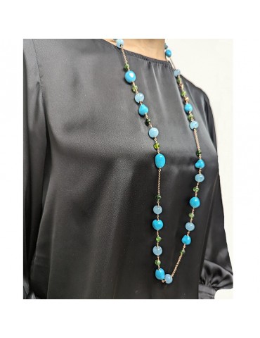 Giadan Necklace - 925% Silver Rosé-Aquamarine-Turquoise Paste-CAR330 2