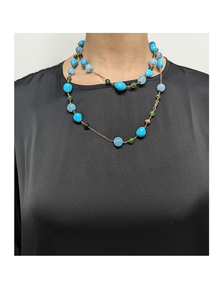 Giadan Necklace - 925% Silver Rosé-Aquamarine-Turquoise Paste-CAR330