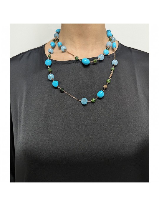 Giadan Necklace - 925% Silver Rosé-Aquamarine-Turquoise Paste-CAR330