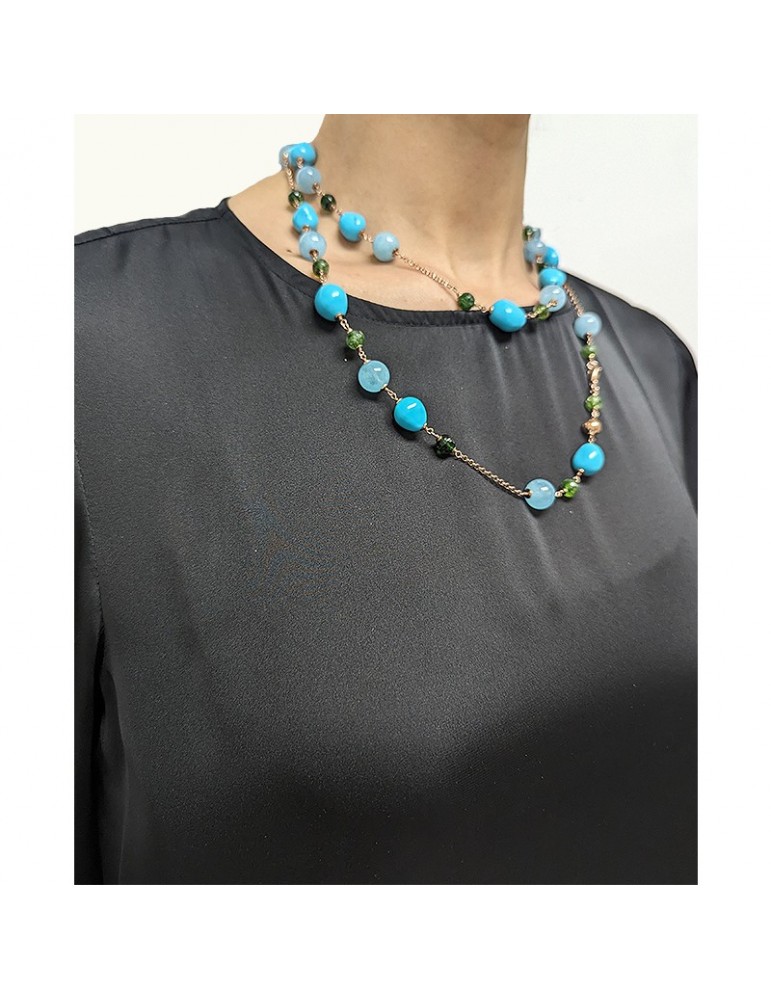 Giadan Necklace - 925% Silver Rosé-Aquamarine-Turquoise Paste-CAR330