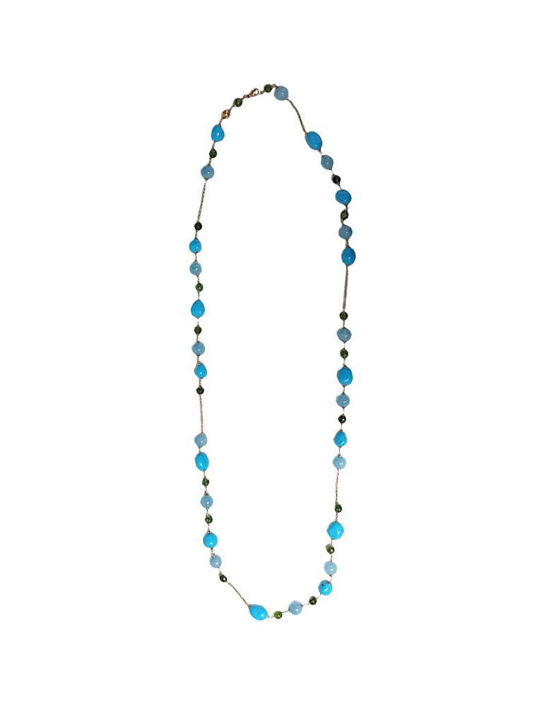 Collana Giadan - Argento 925% Rosato-Acquamarina-Pasta Turchese-CAR330