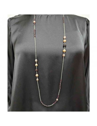 Della Rovere Necklace - Long - Pearls - Red Garnet - COLDR7441