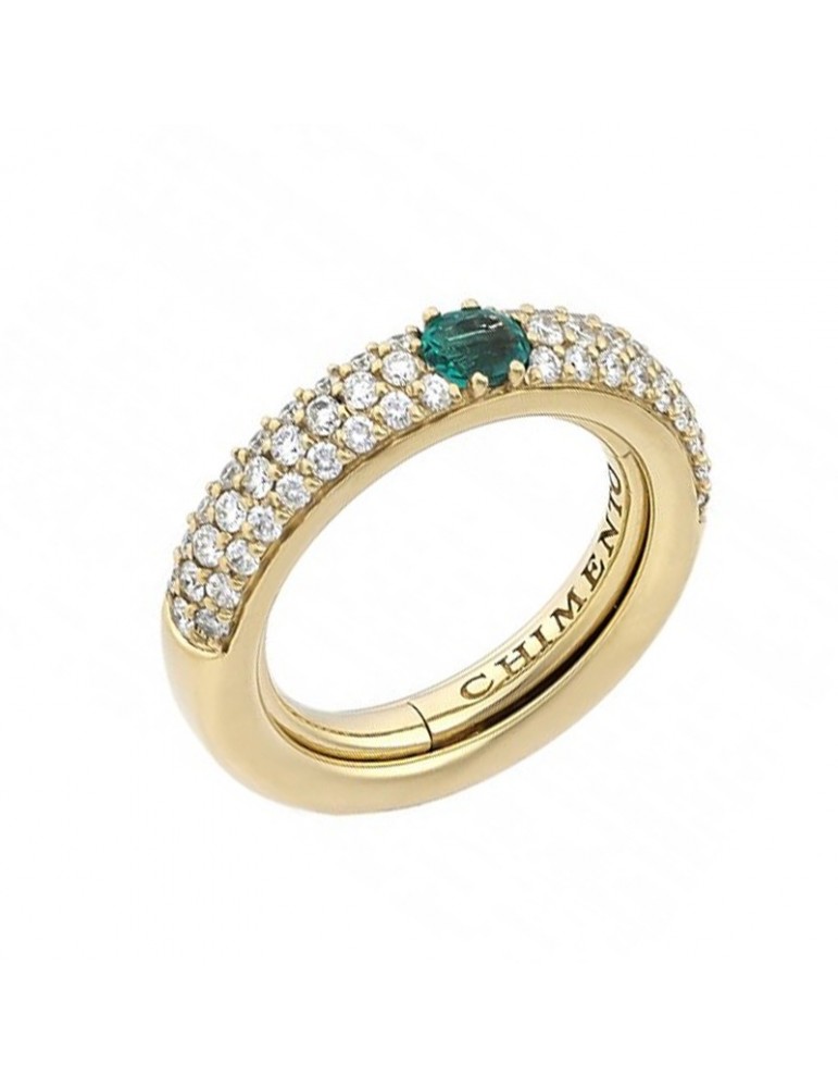 Chimento Ring - Forever Stack Me Demi Pavè in 18k Yellow Gold with Natural Diamonds and Emerald - 0
