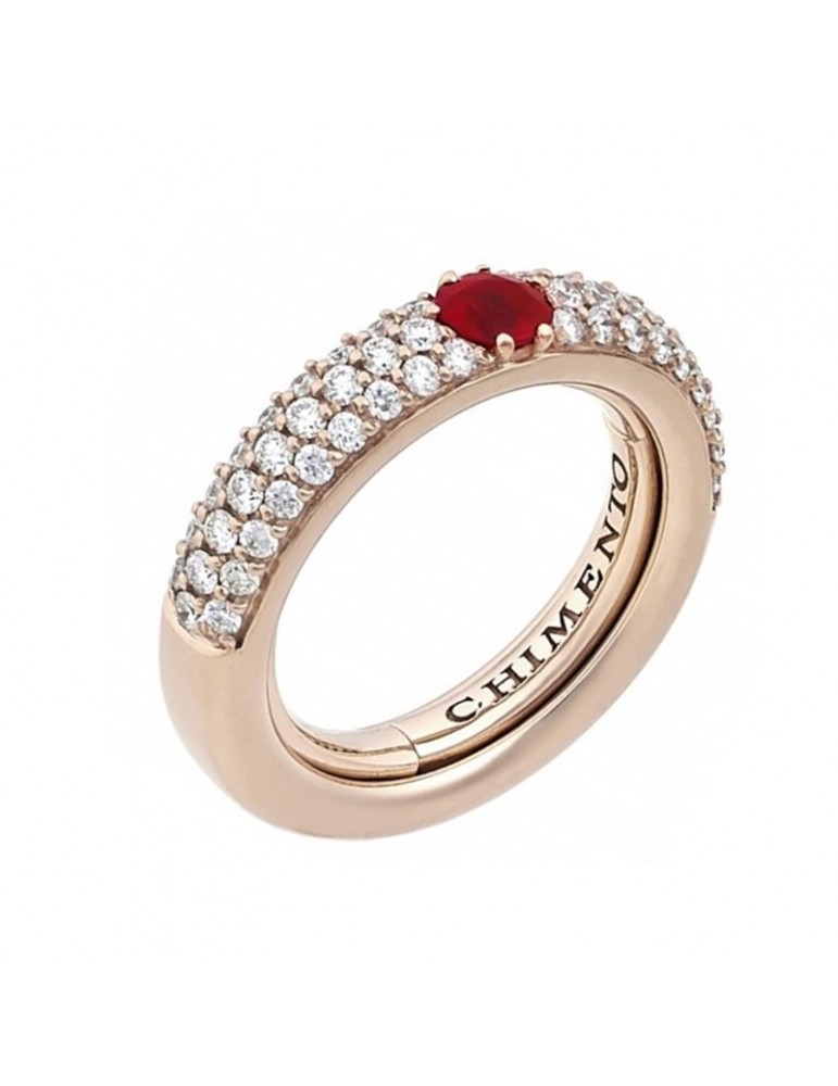 Chimento Ring - Forever Stack Me Demi Pavè in 18k Rose Gold with Natural Diamonds and Ruby - 0