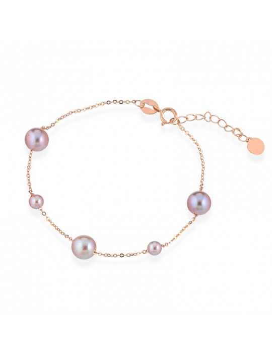 Lelune Bracelet - Classic in 18K Rose Gold with Pink Freshwater Pearls 3.5-6.5 mm - 0