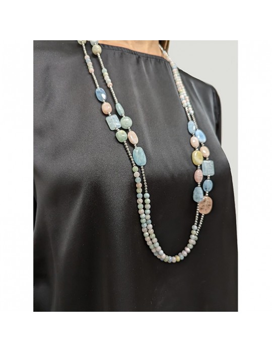 Collana Della Rovere - Lunga - Acquamarina - Quarzo Rosa - COLDR8198