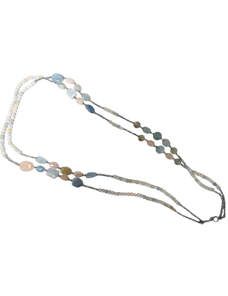 Collana Della Rovere - Lunga - Acquamarina - Quarzo Rosa - COLDR8198