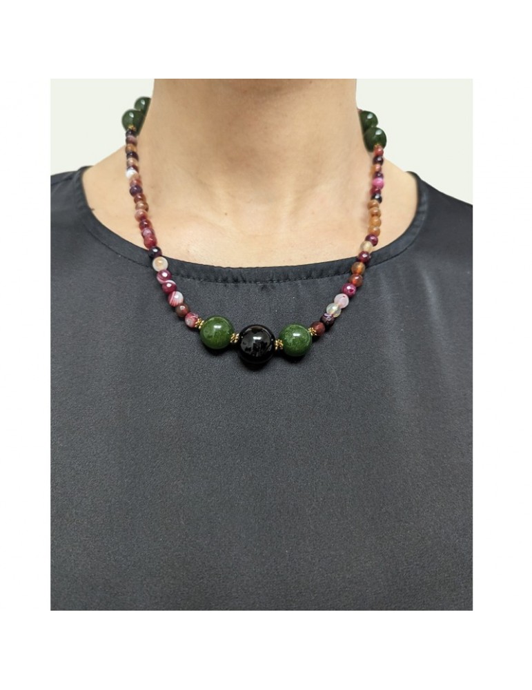 Giadan Necklace-Elastic Choker-Black Onyx-Green Quartz-BGLU8456442