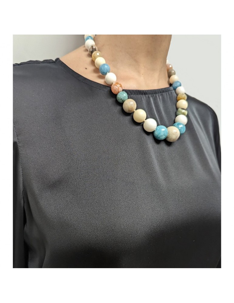 Della Rovere Necklace - 925% Silver - Agate - Amazonite - COLDRP11