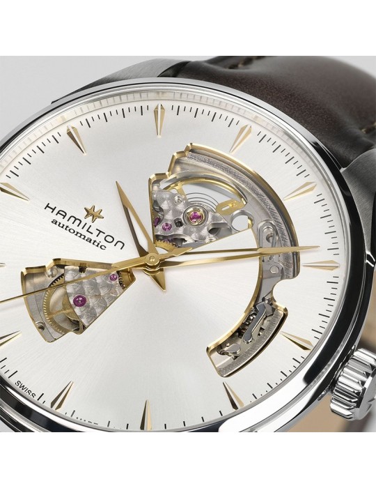 Hamilton Men's Watch - Jazzmaster Open Heart Automatic 40mm Silver - with Leather Strap - 0