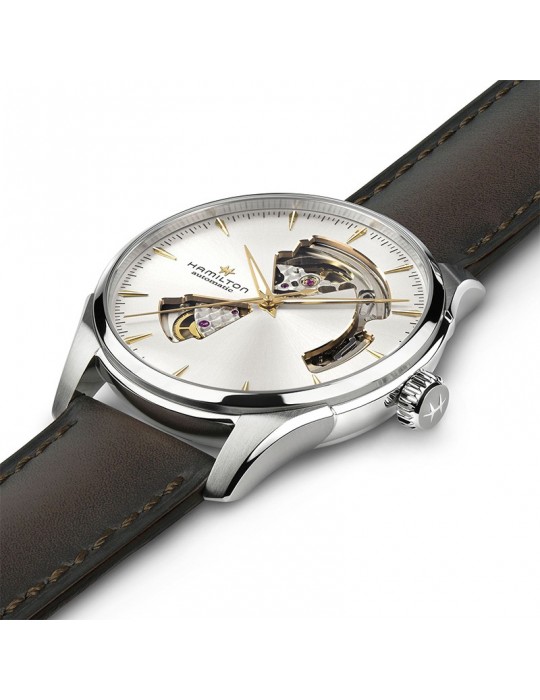 Hamilton Men's Watch - Jazzmaster Open Heart Automatic 40mm Silver - with Leather Strap - 0