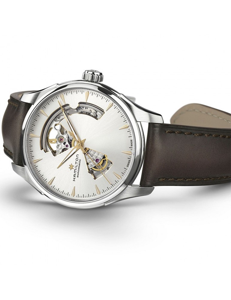Hamilton Men's Watch - Jazzmaster Open Heart Automatic 40mm Silver - with Leather Strap - 0