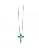 Collana Miluna - Oro Bianco 18 carati - Pendente Croce - Smeraldi - Diamanti - CLD4568