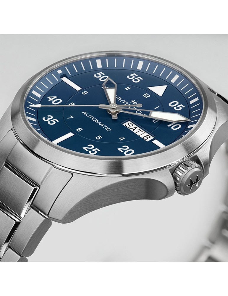 Orologio Hamilton - Khaki Aviation Pilot Day Date Automatico 42mm Blu - H64635140