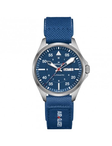 Orologio Hamilton - Khaki Aviation Pilot Day Date Automatico Air-Glaciers Edition 42mm Blu - H64655941