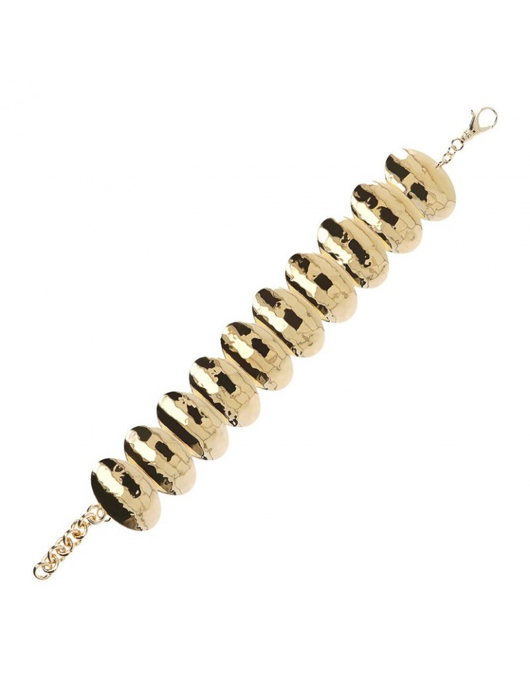 Etruscan-Ithaca-Golden Bracelet-Hammered Oval Elements-WSET00324YG