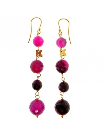 Rajola Earrings - Lipari - Pendants-Black Agate-Fuchsia Stones-4516414