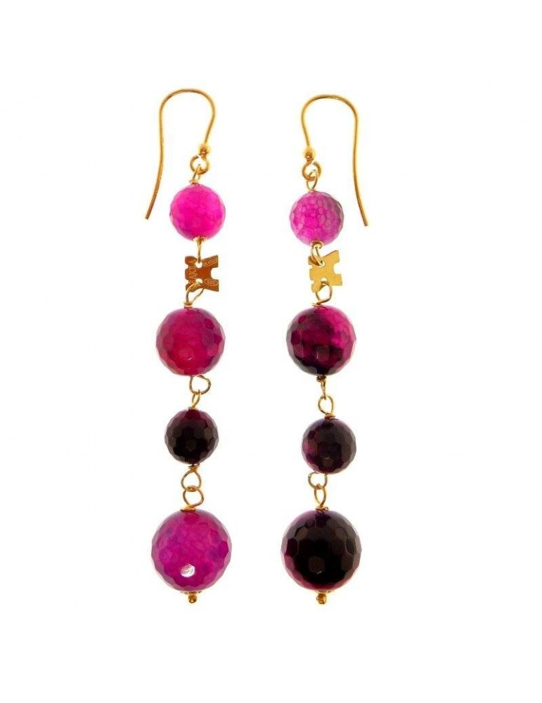 Rajola Earrings - Lipari - Pendants-Black Agate-Fuchsia Stones-4516414