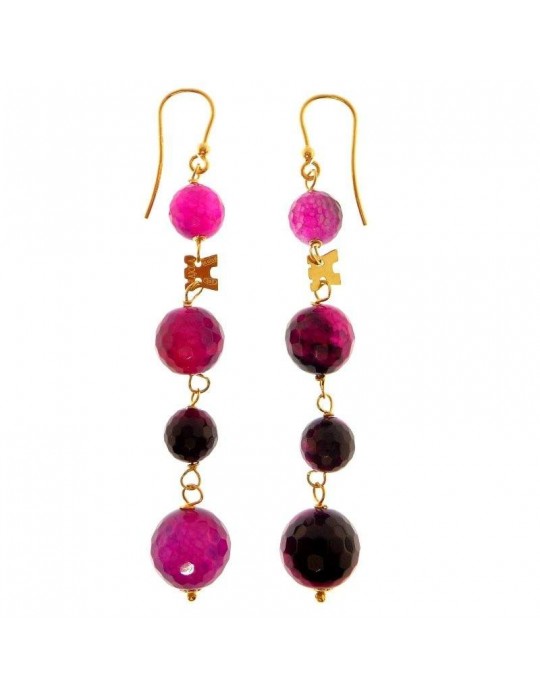 Rajola Earrings - Lipari - Pendants-Black Agate-Fuchsia Stones-4516414