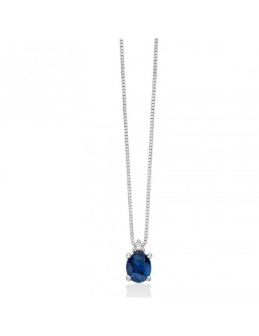Miluna Necklace - in 18k White Gold with Oval Sapphire Pendant and Natural Diamonds - 0