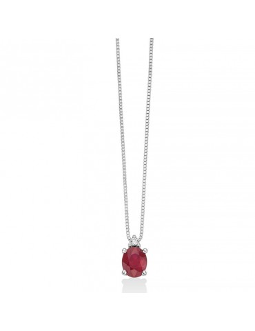 Miluna Necklace - in 18k White Gold with Oval Ruby Pendant and Natural Diamonds - 0