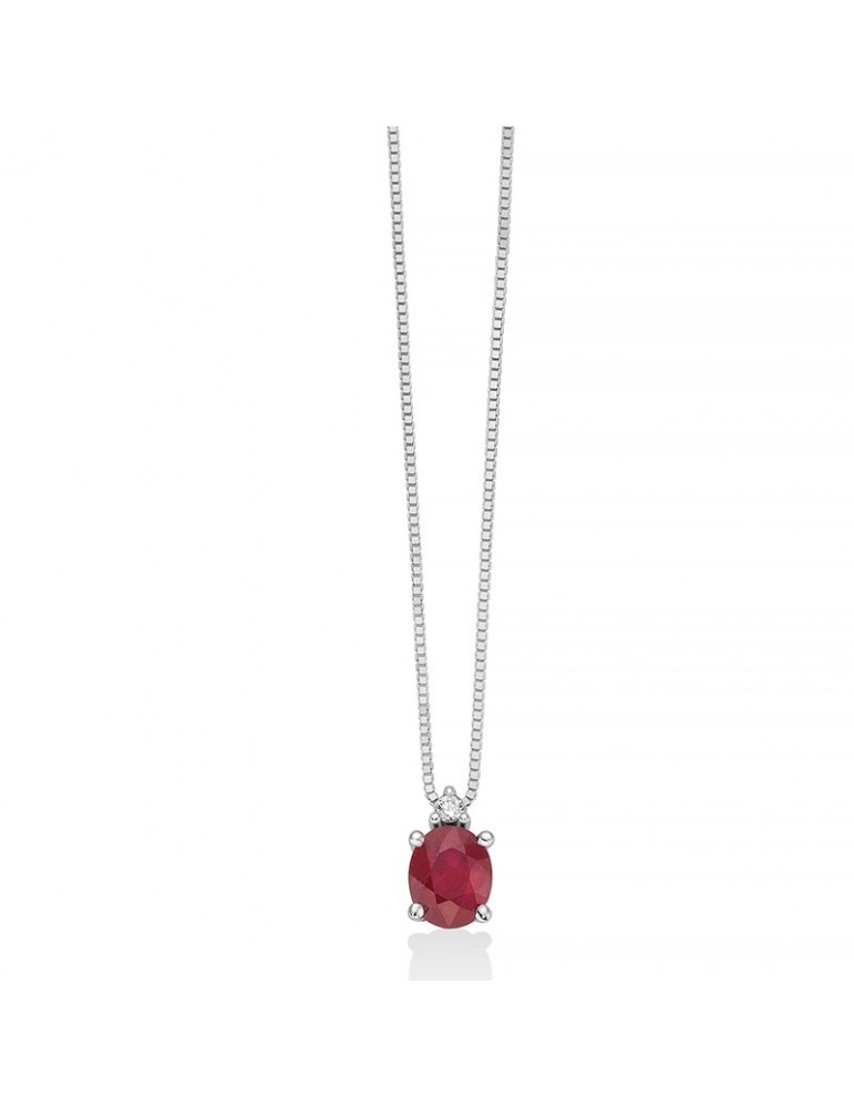 Miluna Necklace - in 18k White Gold with Oval Ruby Pendant and Natural Diamonds - 0