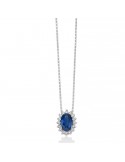 Miluna Necklace - 18k White Gold Rosette with Oval Sapphire Pendant and Natural Diamonds - 0