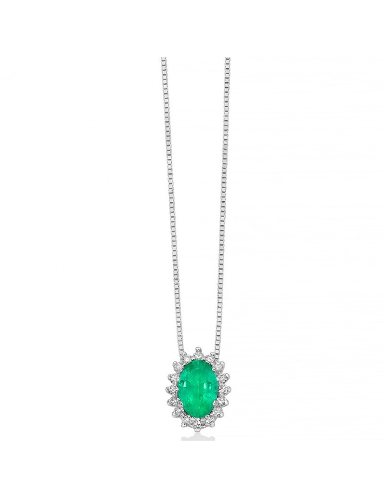 Collana Miluna - Rosetta - Oro Bianco 18 carati - Smeraldo - Diamanti- CLD4578