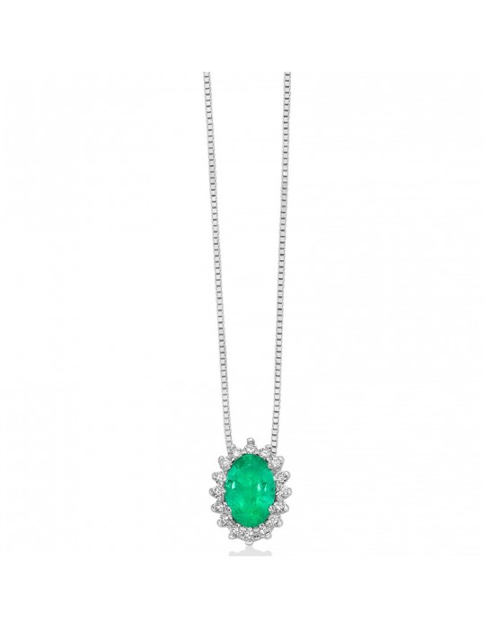 Collana Miluna - Rosetta - Oro Bianco 18 carati - Smeraldo - Diamanti- CLD4578