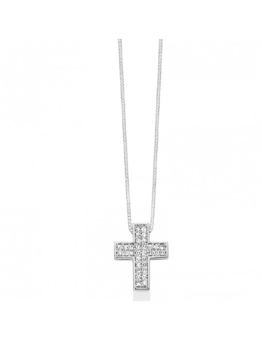 Miluna Necklace - in 18k White Gold with Cross Pendant with Natural Diamonds - 0