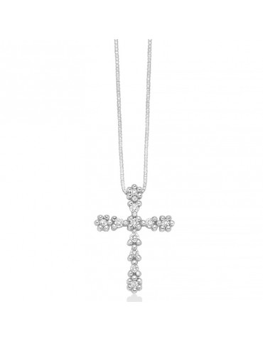Miluna Necklace - in 18k White Gold with Cross Pendant with Natural Diamonds - 0