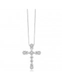 Miluna Necklace - in 18k White Gold with Cross Pendant with Natural Diamonds - 0