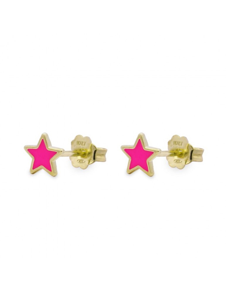 Rue Des Mille Earrings-Colorfun-Gold-Lobe-Pink Star - OR023LOBROAU