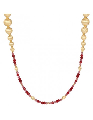 Collana Etrusca - Creta - Lunga - Sfere - Pietre Rosse - WSET00523ROSE