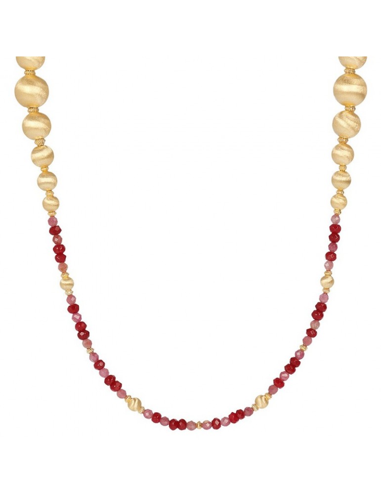 Etruscan Necklace - Crete - Long - Spheres - Red Stones -WSET00523ROSE