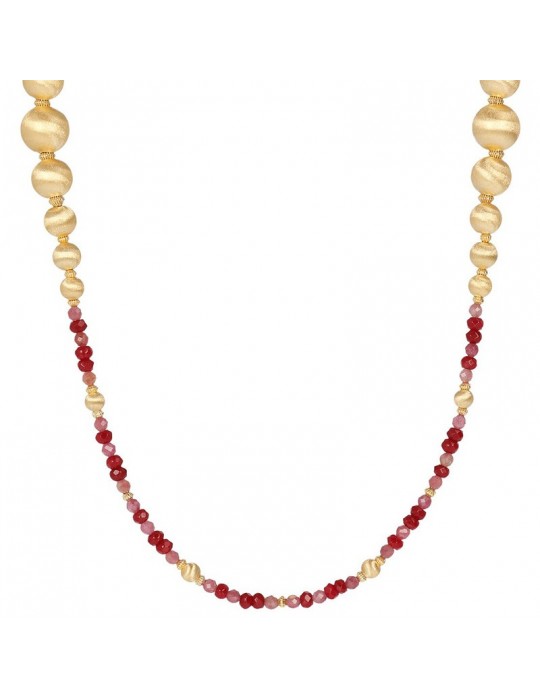 Etruscan Necklace - Crete - Long - Spheres - Red Stones -WSET00523ROSE