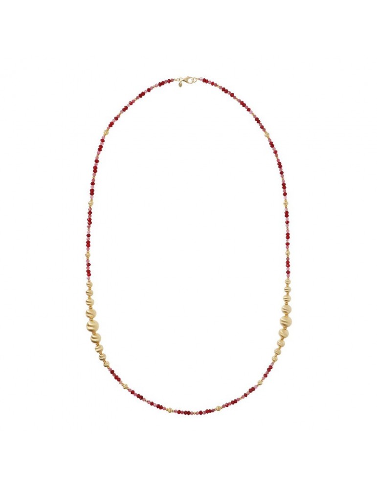 Etruscan Necklace - Crete - Long - Spheres - Red Stones -WSET00523ROSE