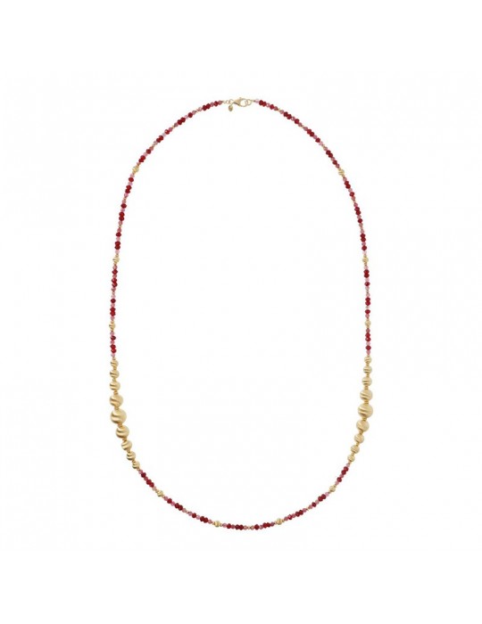 Etruscan Necklace - Crete - Long - Spheres - Red Stones -WSET00523ROSE